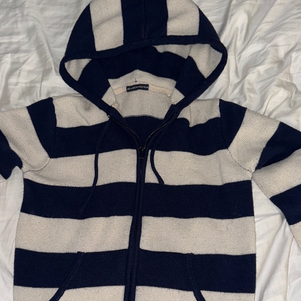 Brandy Melville Alana Navy and Cream Striped Wool Hoodie